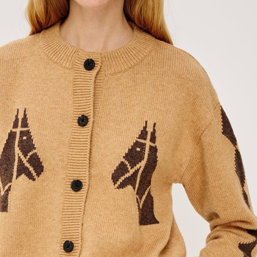 Rails XS Camel and Dark Brown Horse-Pattern Button Cardigan - Picture 2 of 9